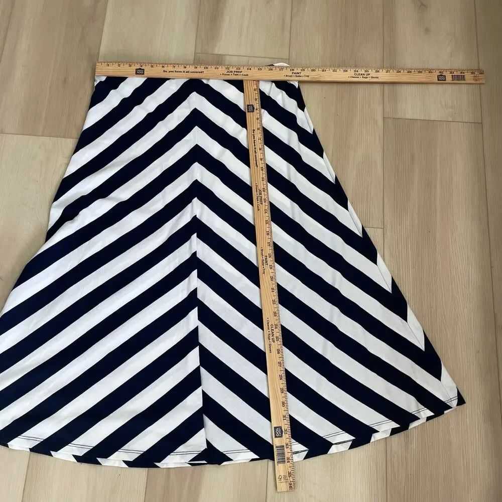 Chaps New Navy White Striped A-Line Midi Skirt XL Coastal -Preppy